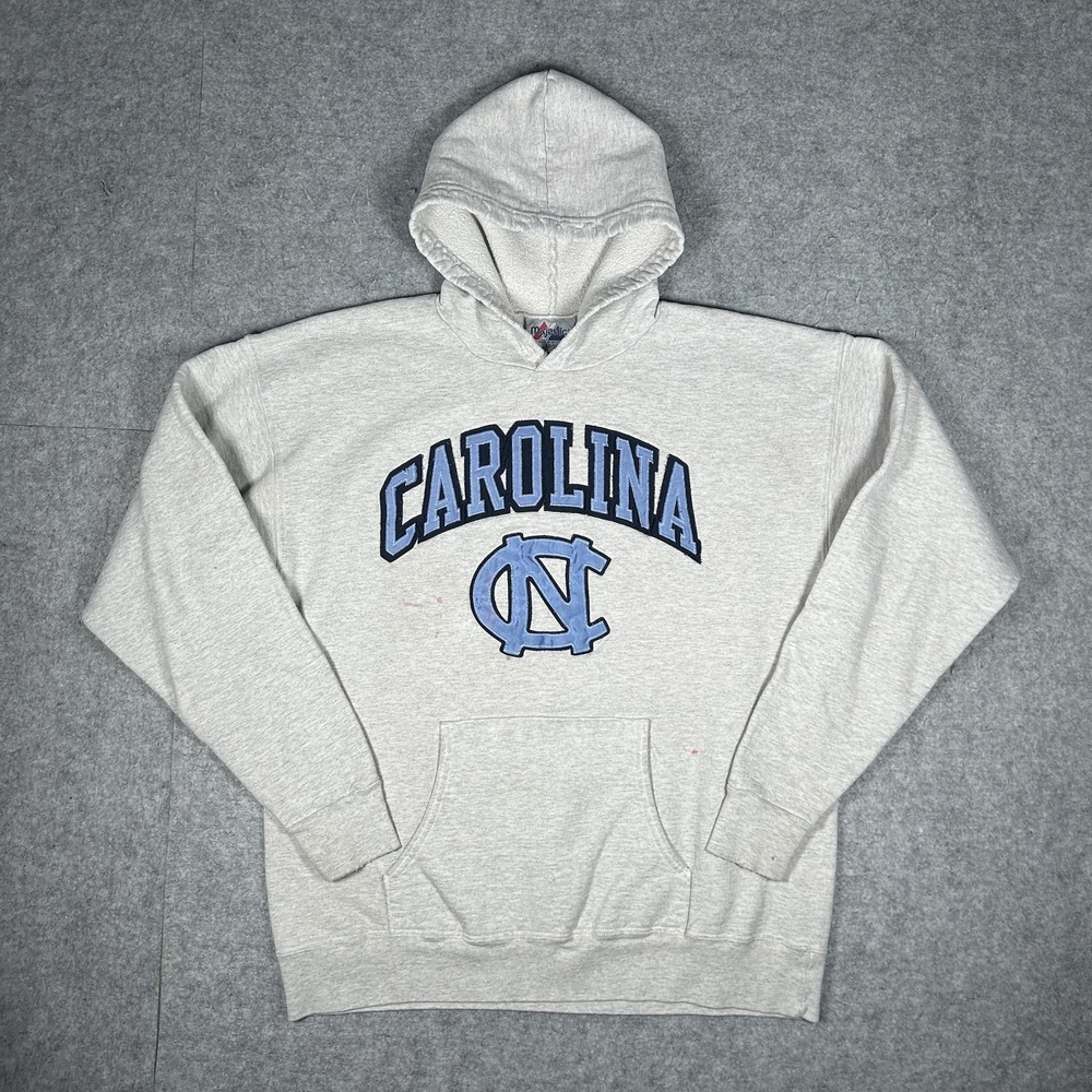 Vintage Majestic Hoodie Mens LARGE Heather Grey 90s UNC Tar Heels College
